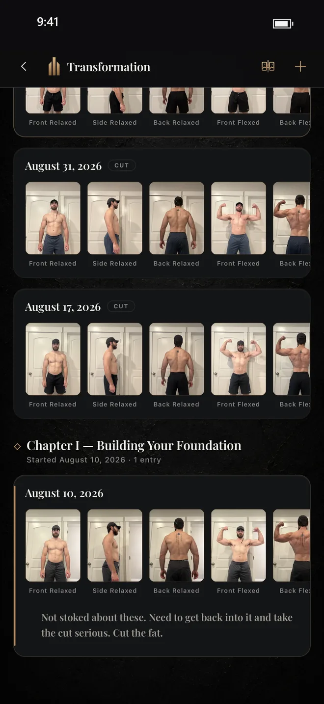 Chapter I progress photos with a note: Not stoked about these. Need to get back into it and take the cut serious.
